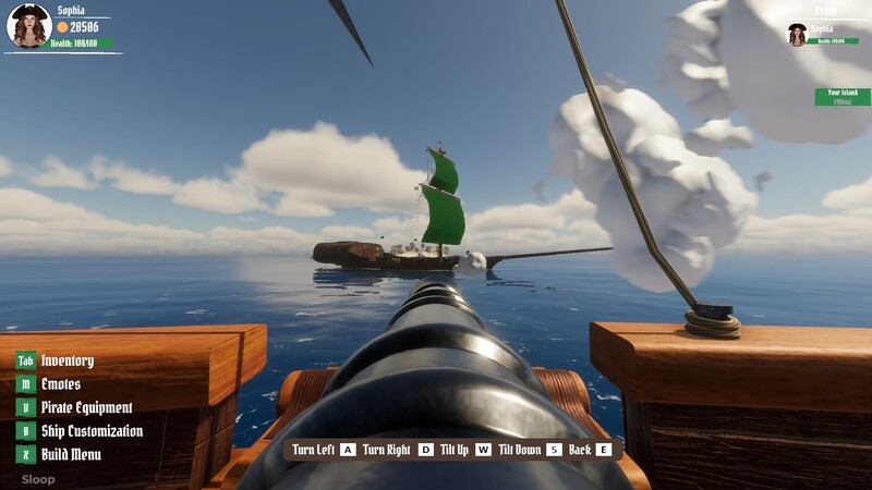A cannon aimed at an enemy vessel during naval combat in Pirates Life