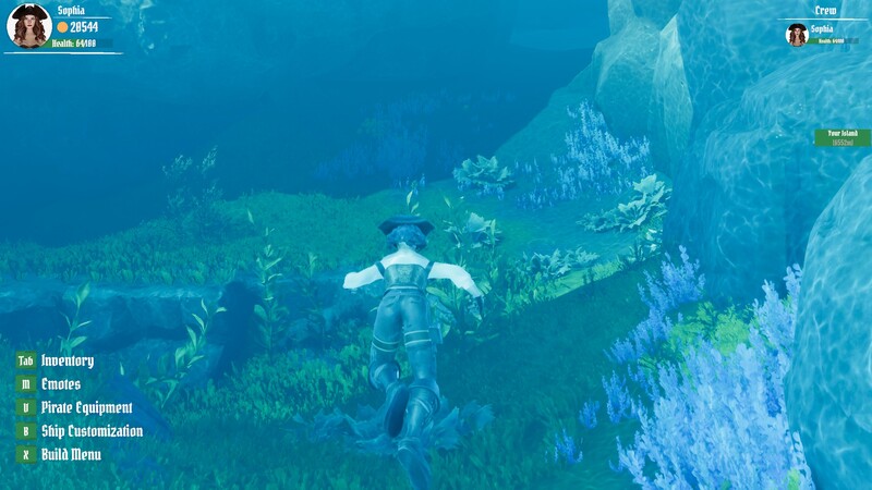 A pirate swimming through an underwater reef